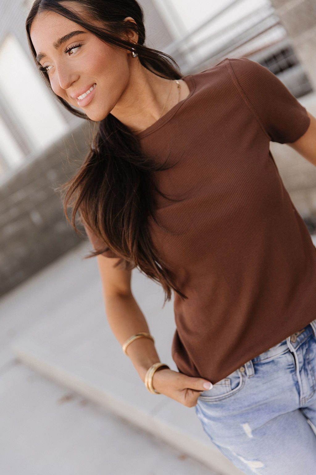 Ribbed Lulu Tee - Coffee