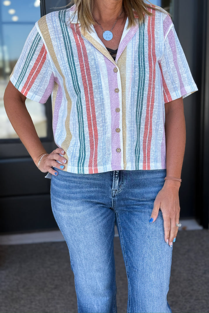 Multi Color Button V-Neck