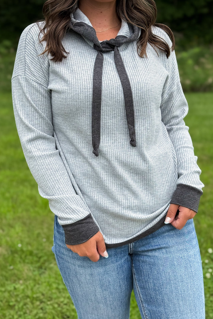 Waffle Knit Pullover- Grey