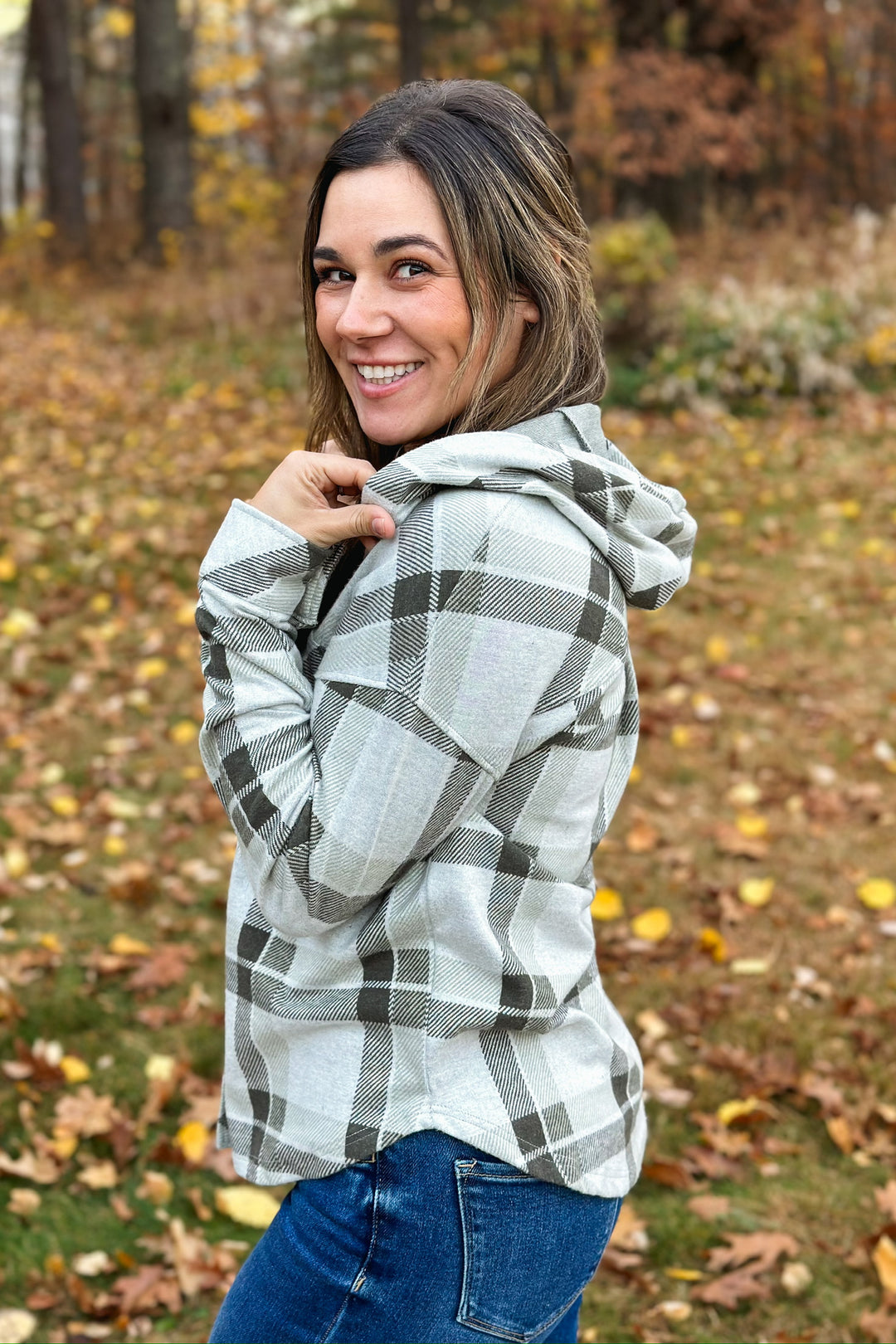 Cherry Hoodie- Olive Plaid