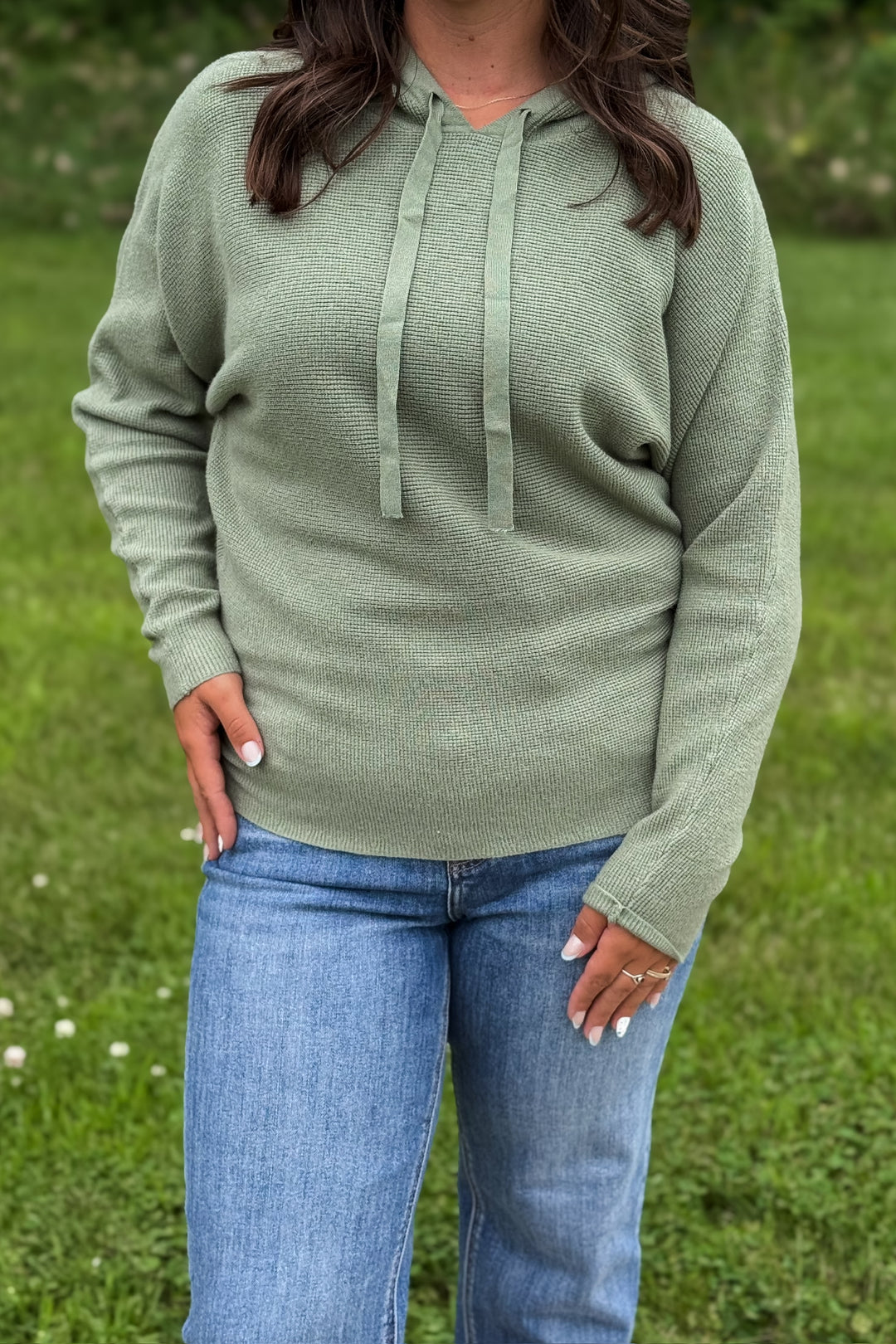 Dolman Waffle Sweater- Sage