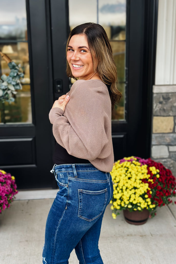 Deep Taupe Bubble Sleeve Shrug