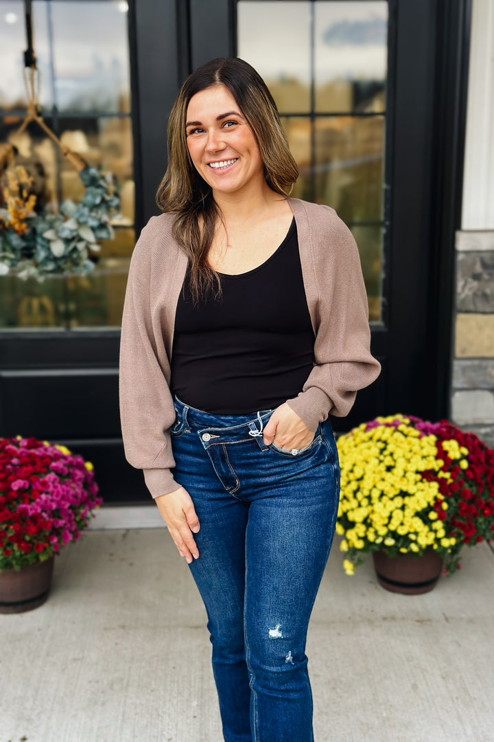 Deep Taupe Bubble Sleeve Shrug