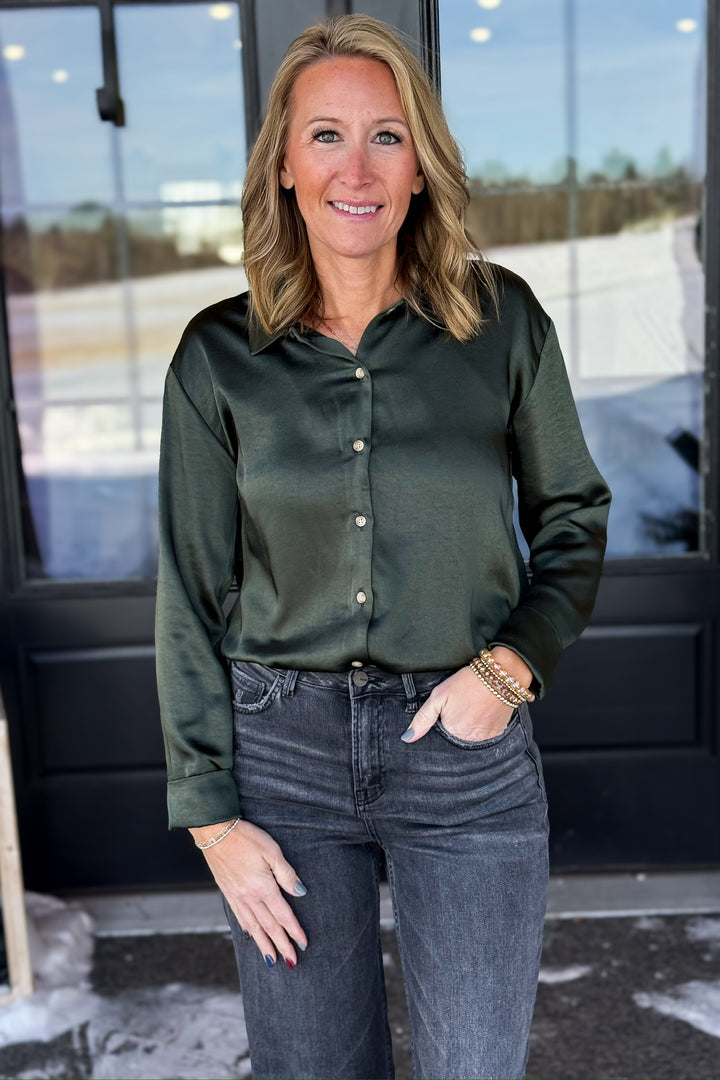 Green Button Down Blouse