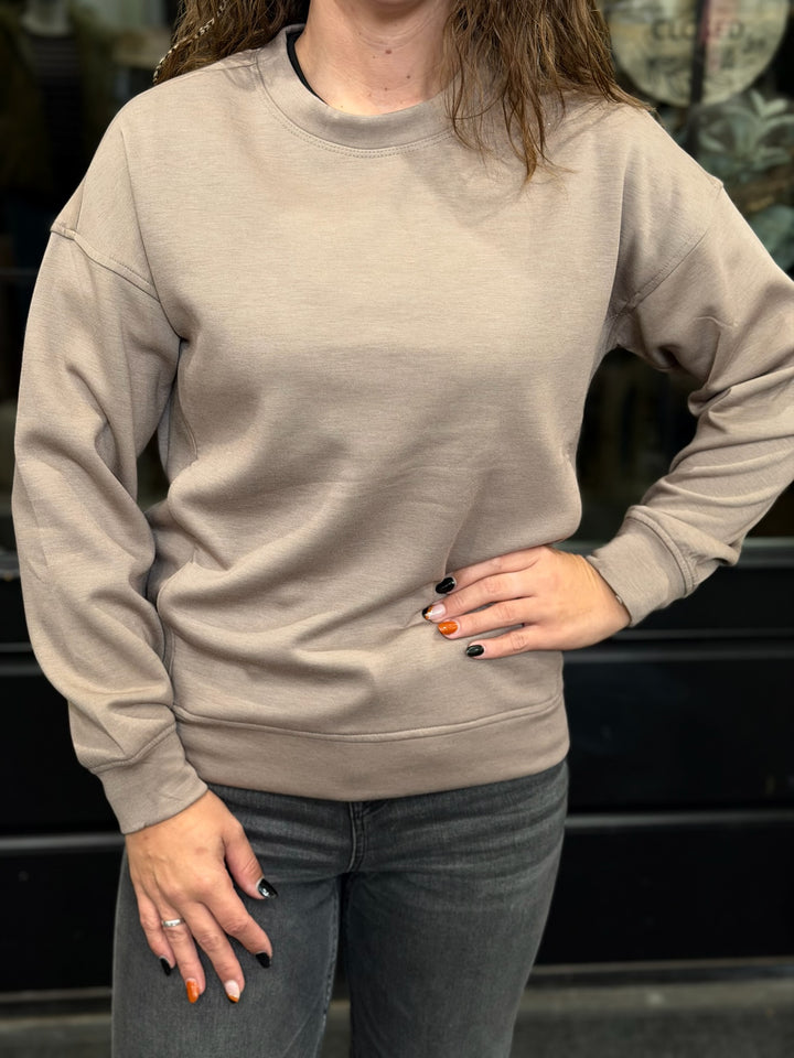 Solid Crew Neck Pullover- Cocoa