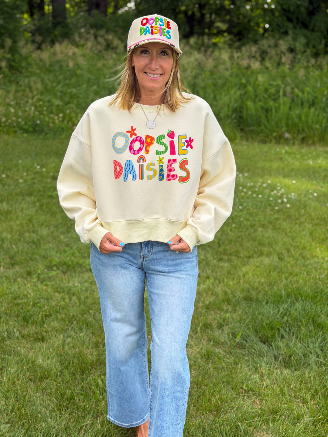 Oopsie Daisies Crop Sweatshirt