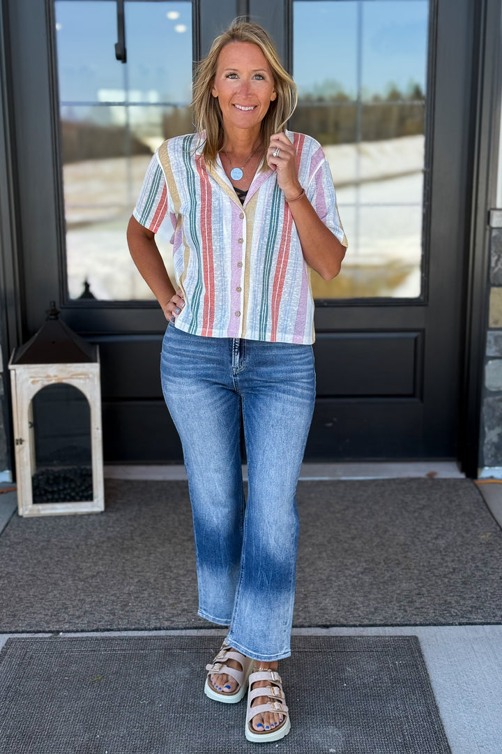 Multi Color Button V-Neck