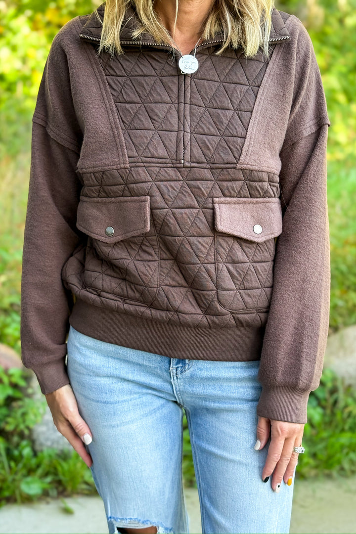 Quilted Contrast Pullover