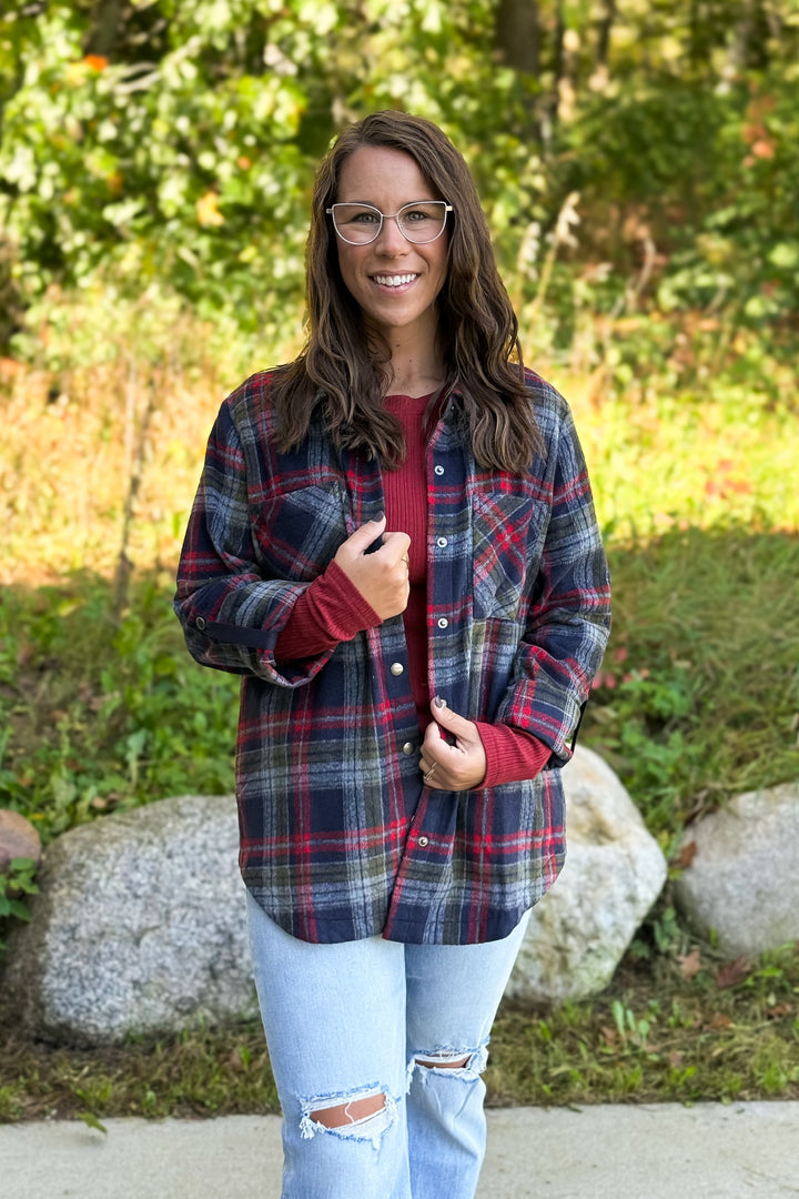 Navy Plaid Button Shirt