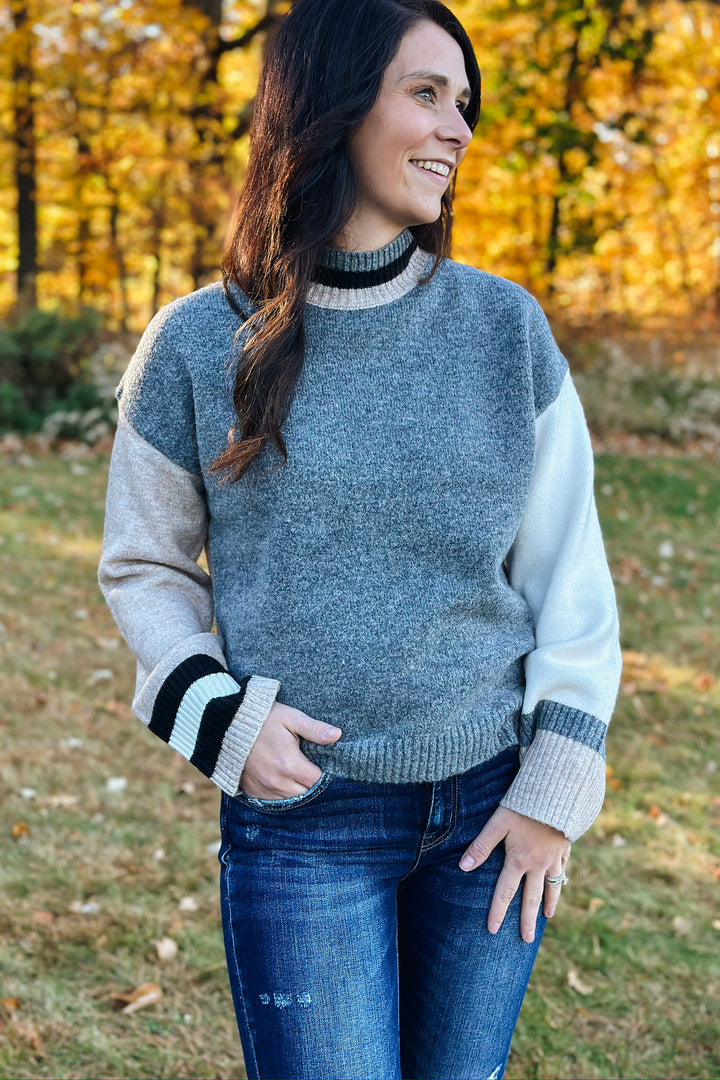 Grey Color Block Sweater