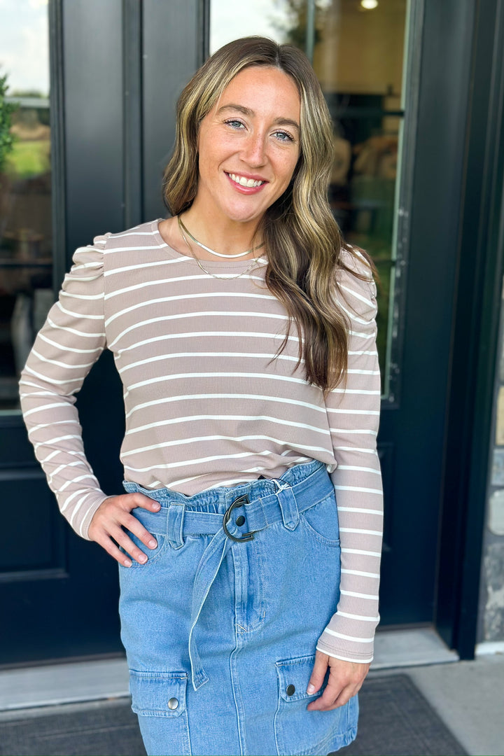 Taupe & Ivory Striped Top