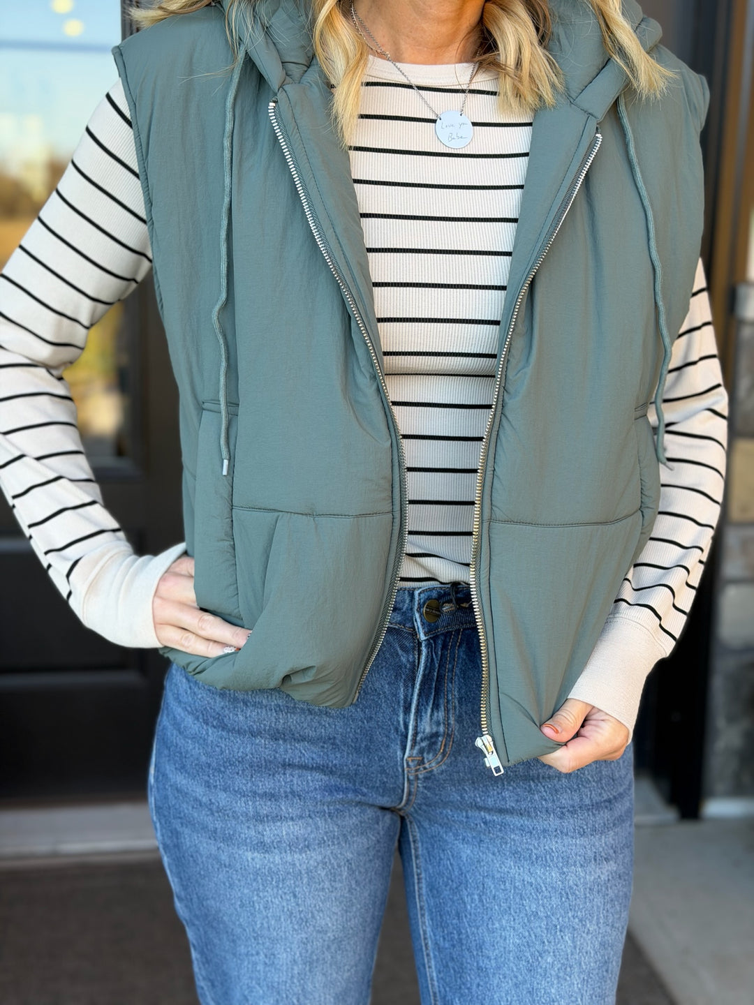 Bubble Puffer Vest- Dusty Jade