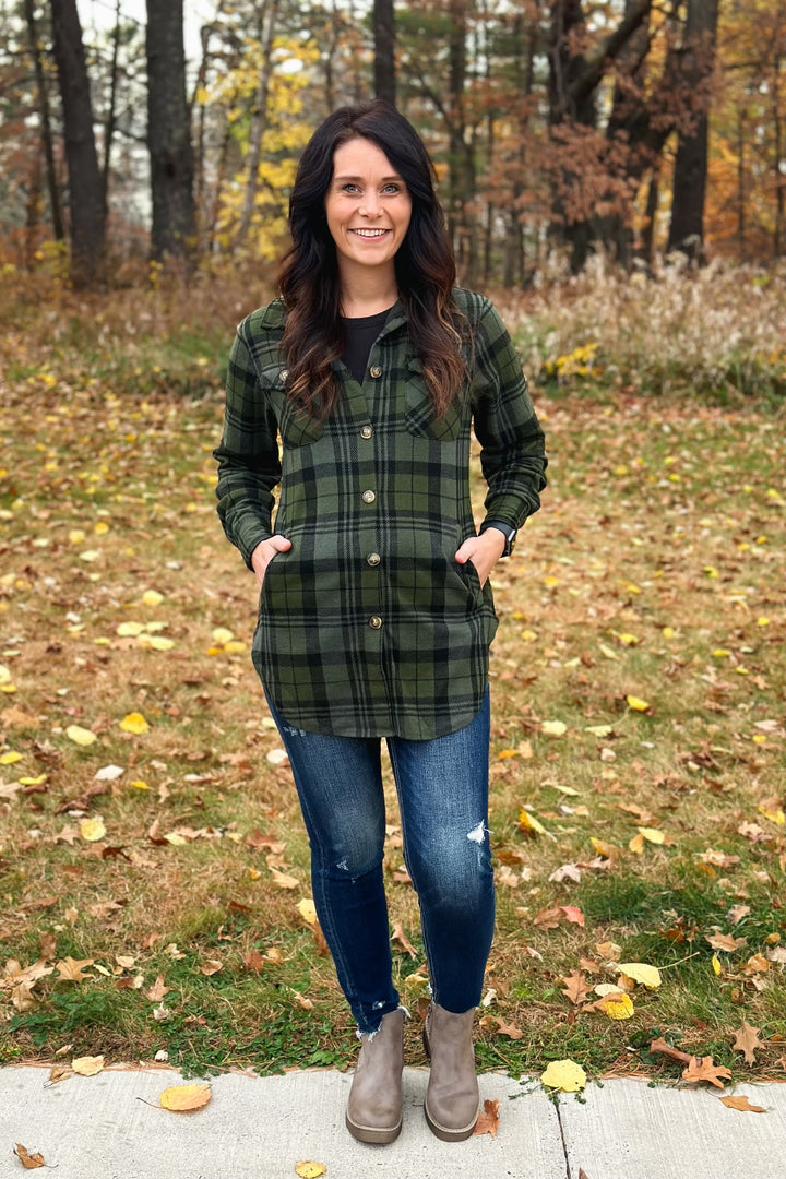 Green Plaid Button-Up