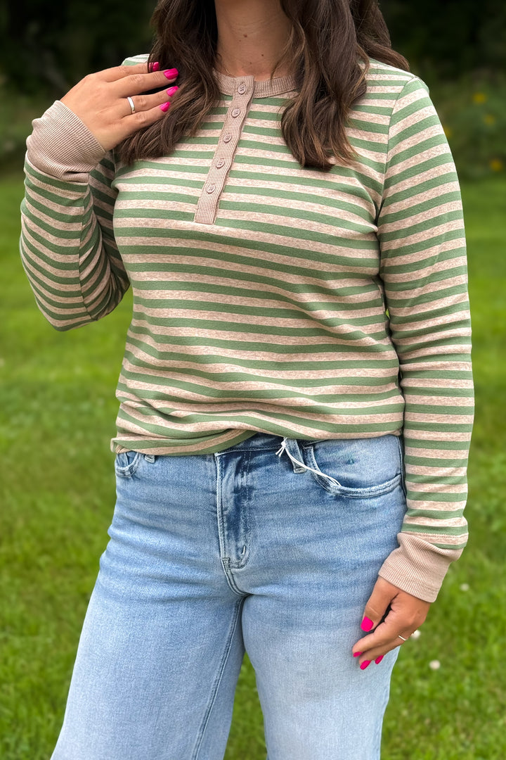 Sage Striped Henley