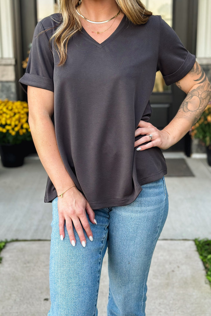 Charcoal Modal Knit Top