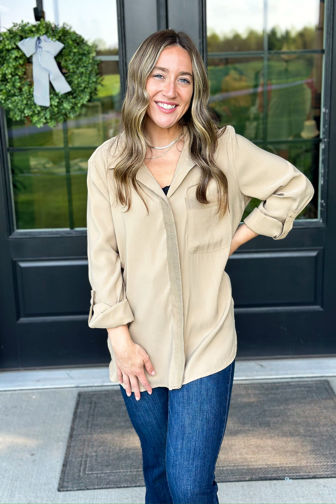 Soft Taupe Button Down