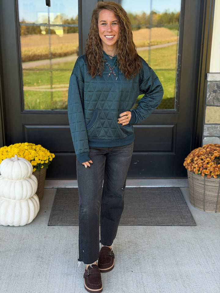 Teal Quilted Hoodie