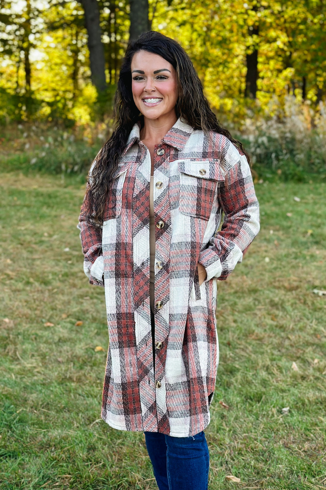 Long Red Plaid Jacket