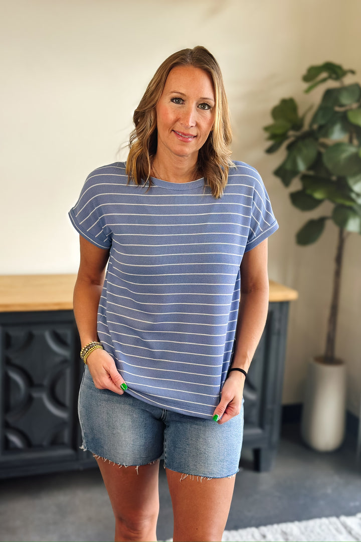 Blue Thermal Striped Top