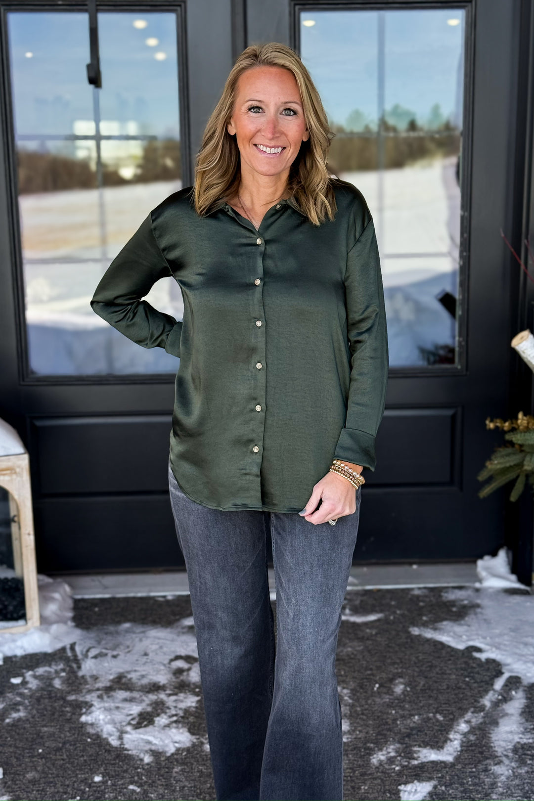 Green Button Down Blouse