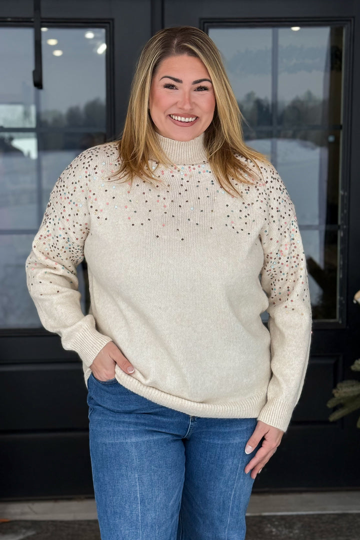Sequin Mock Neck Sweater