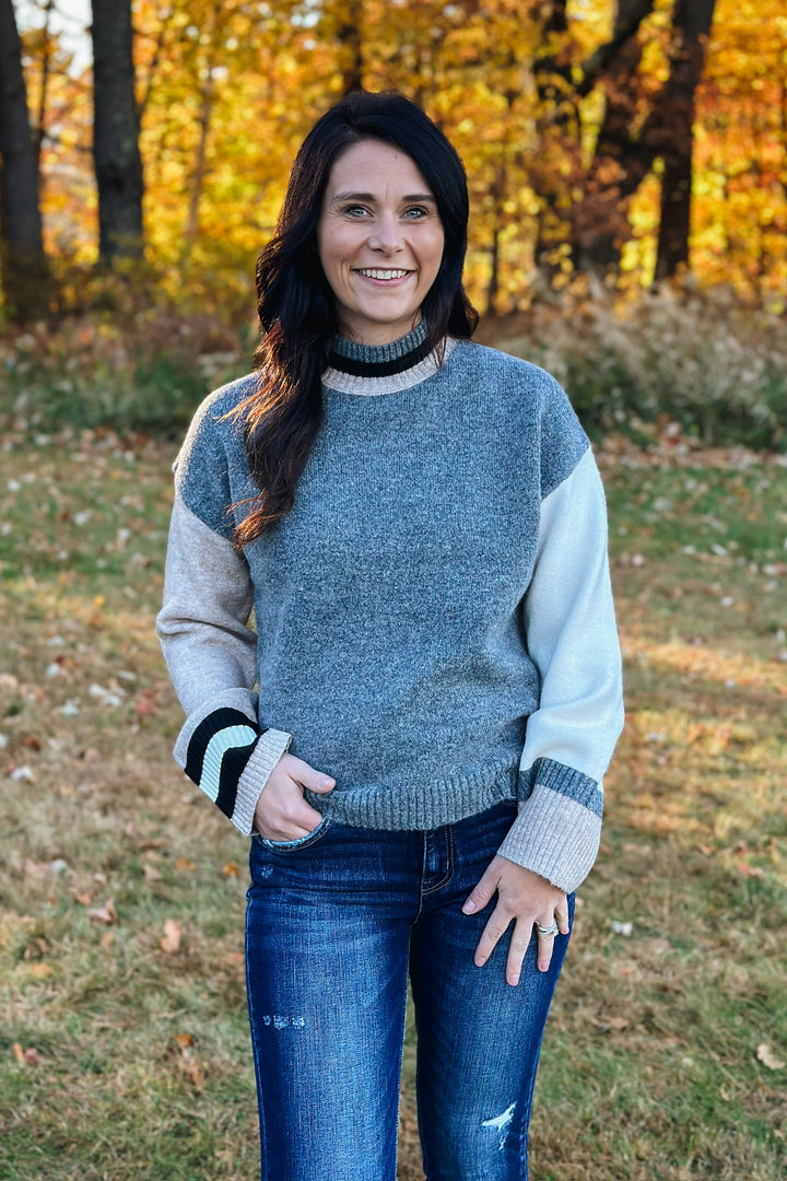 Grey Color Block Sweater