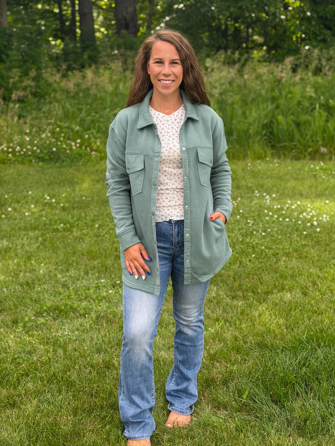 Sage Button Fleece Shacket