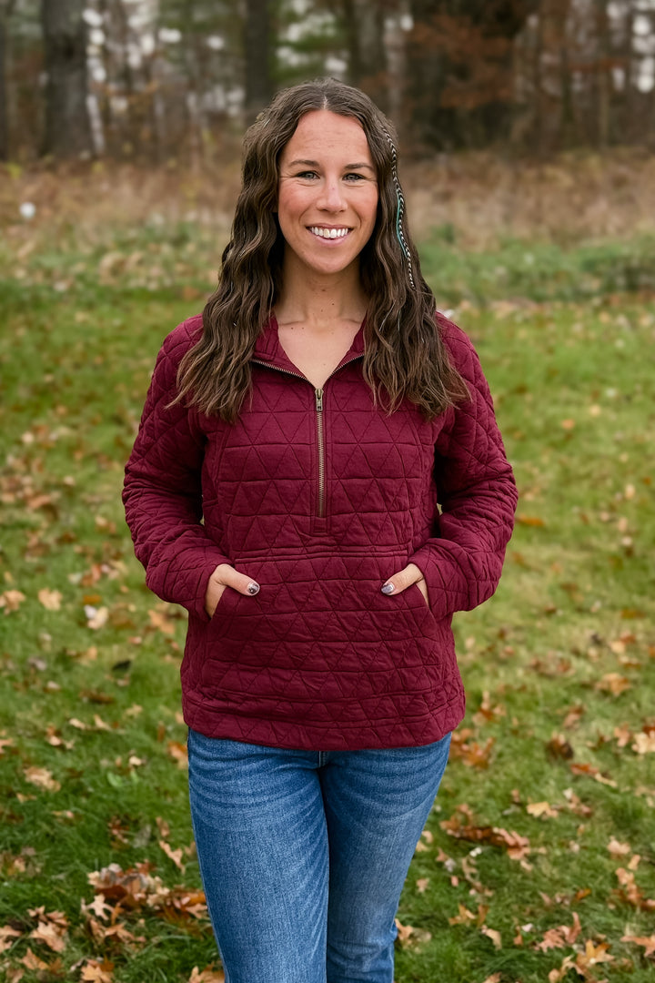 Burgundy Quilted Pullover