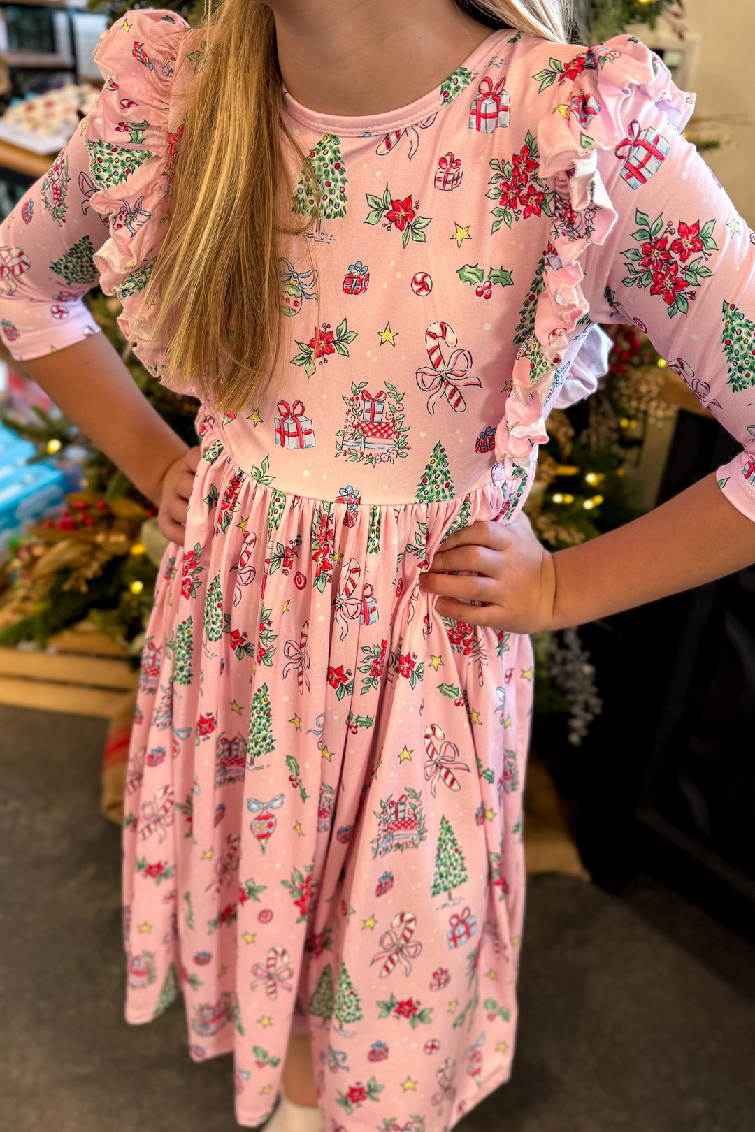 Pink Christmas Twirl Dress