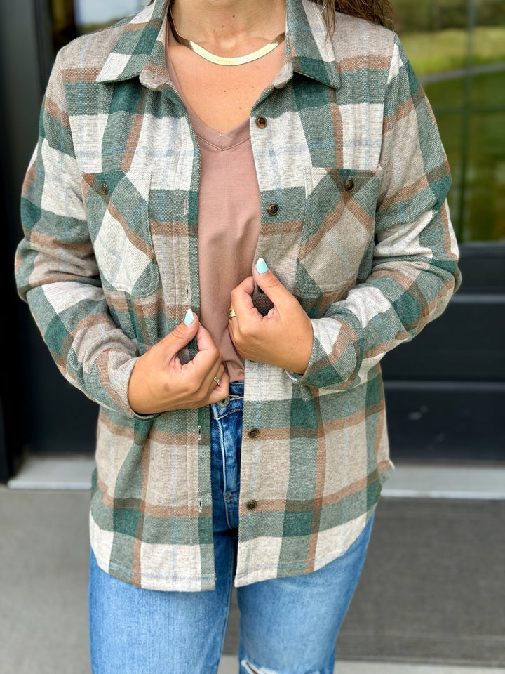 Green Plaid Button-Up