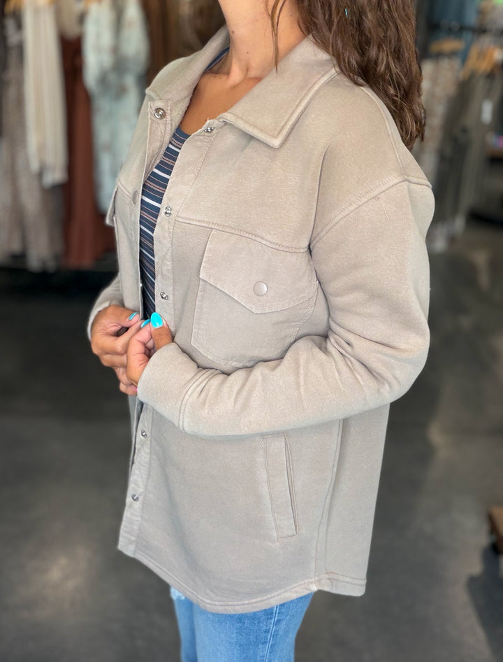 Taupe Button Shacket