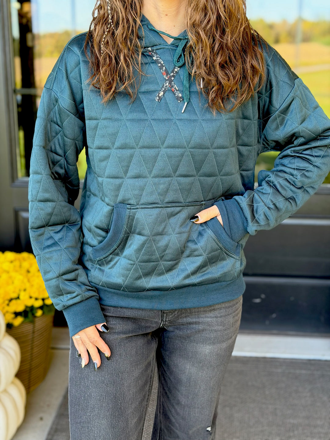 Teal Quilted Hoodie