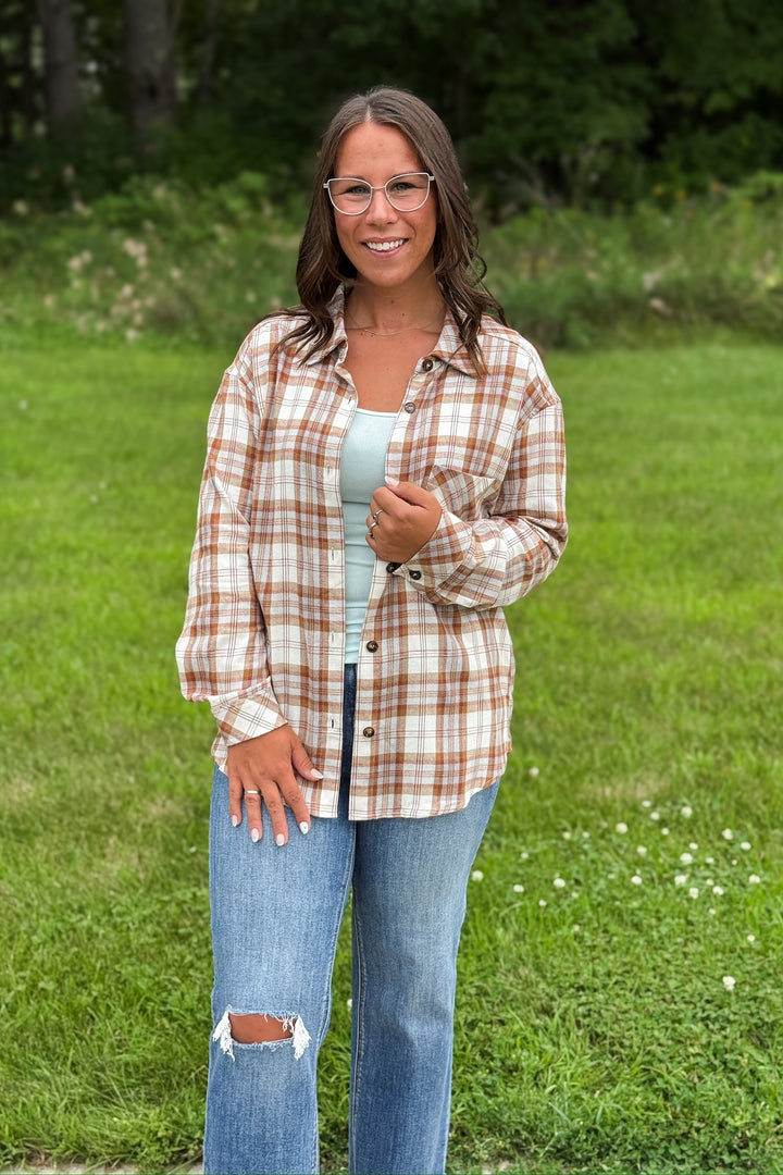 Camel Plaid Button Down