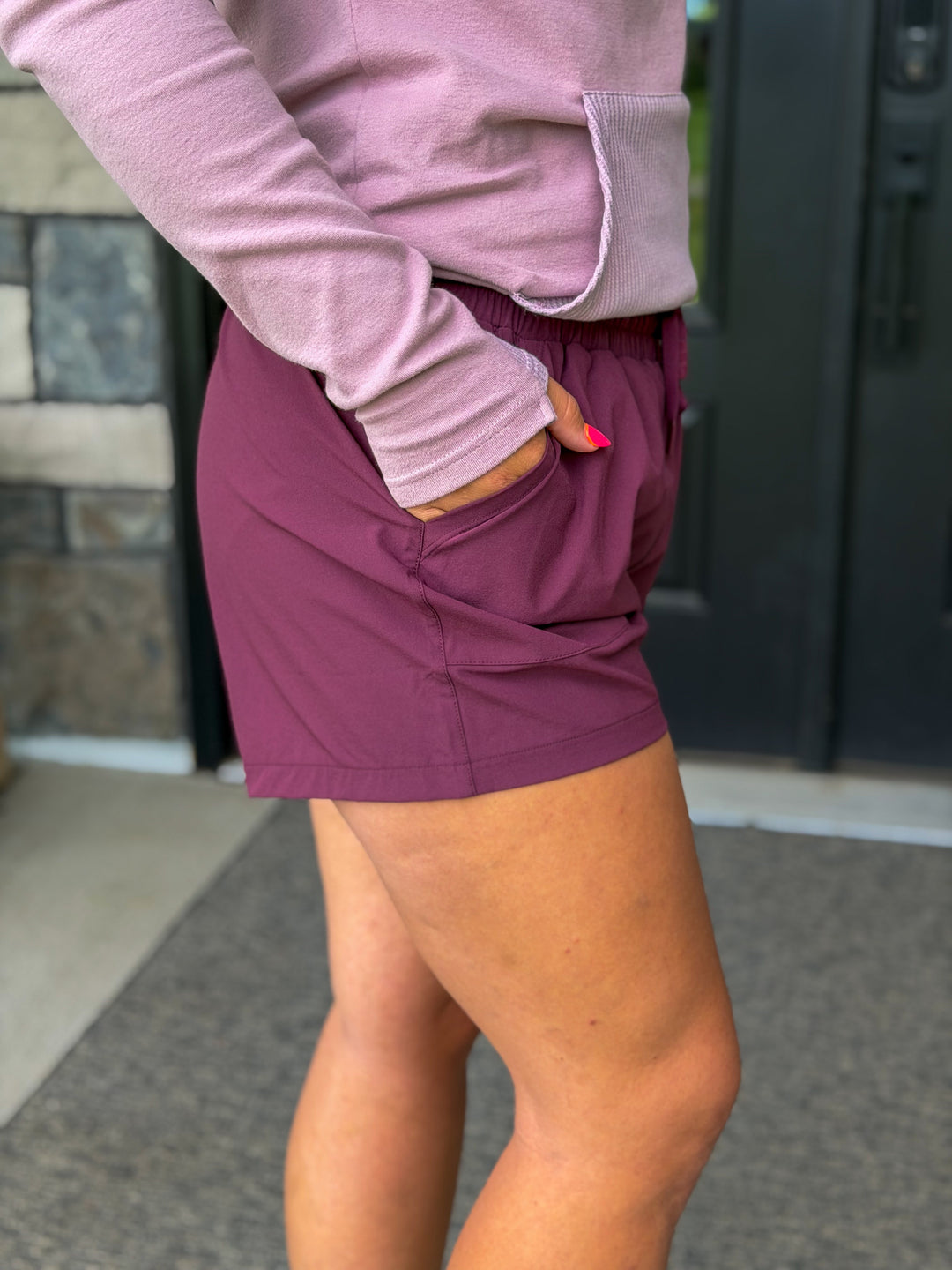 Active Drawstring Shorts- Plum