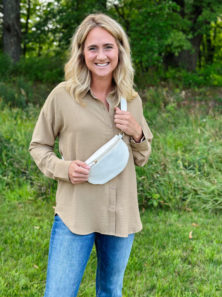 Taupe Oversized Button Down