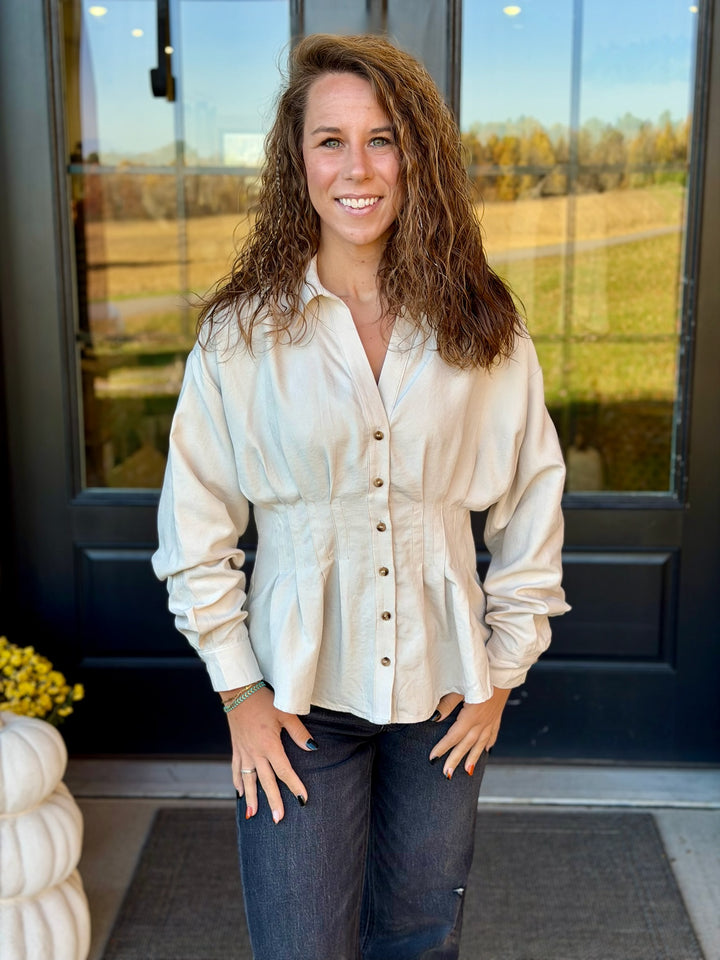 Cream Pleated Blouse