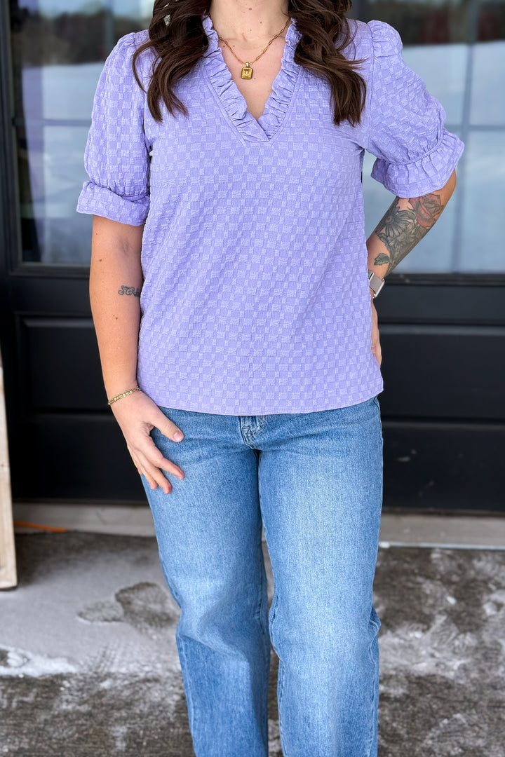 Frilled V-Neck Blouse- Lavender