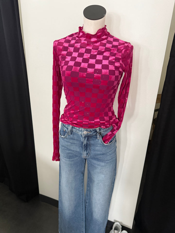 Times Square Pink Velvet Mesh Top
