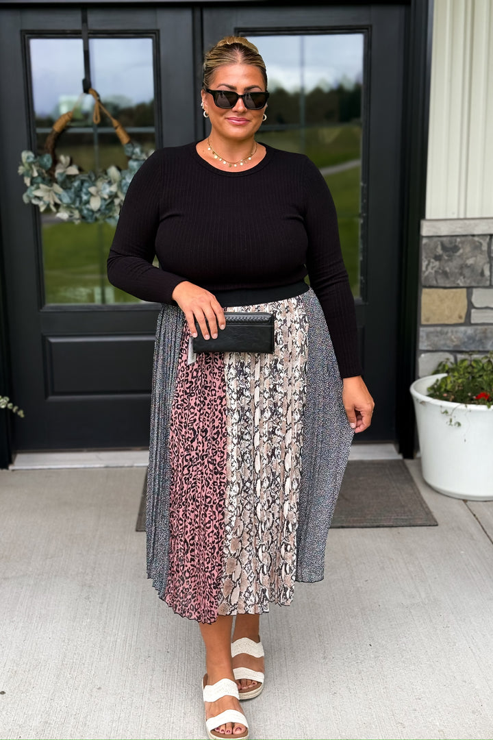Pleated Print Skirt