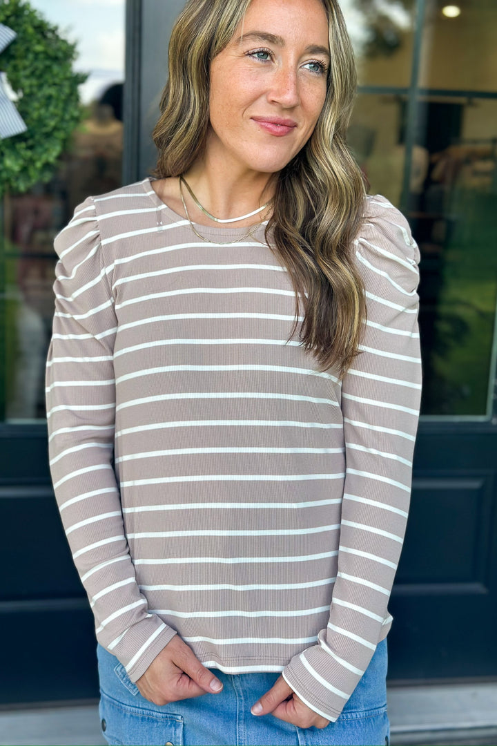 Taupe & Ivory Striped Top