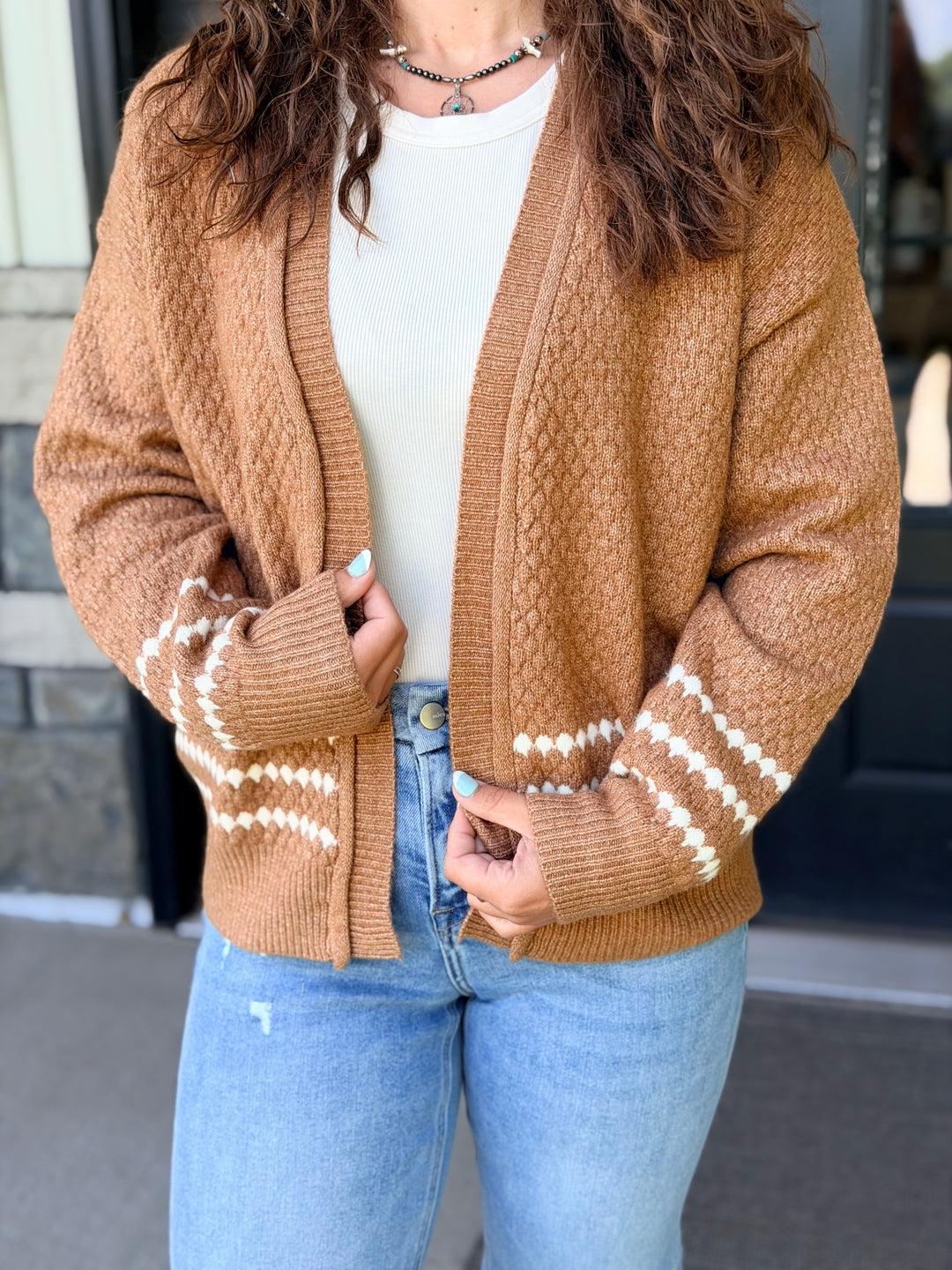 Camel Balloon Sleeve Cardigan