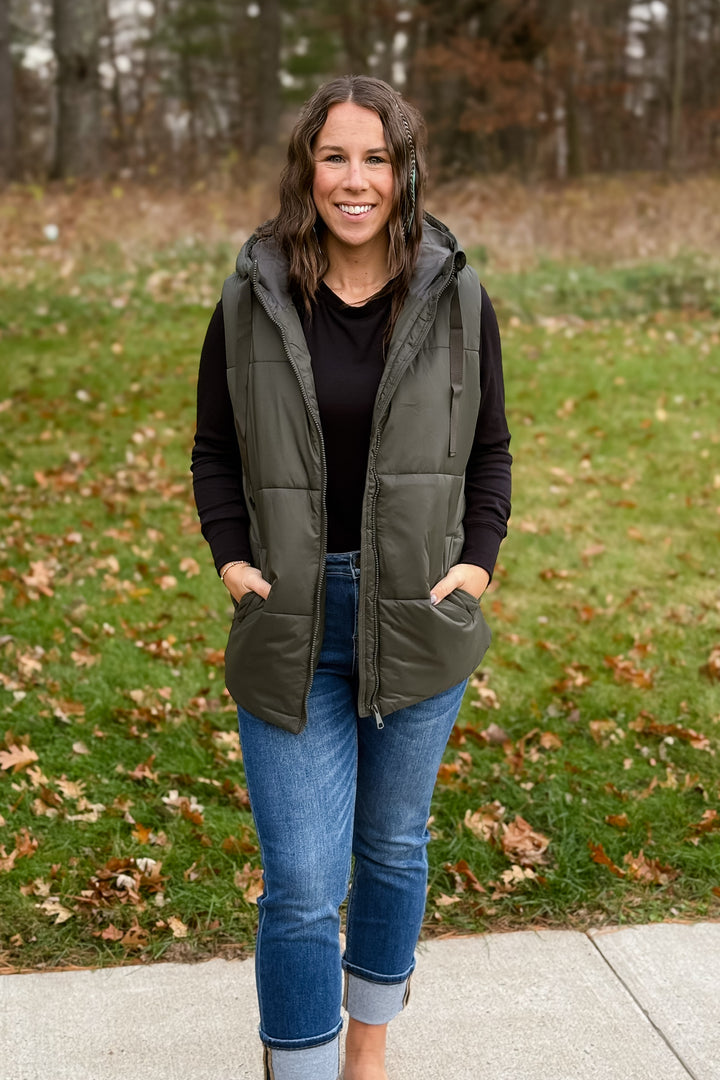 Olive Hooded Puffer Vest