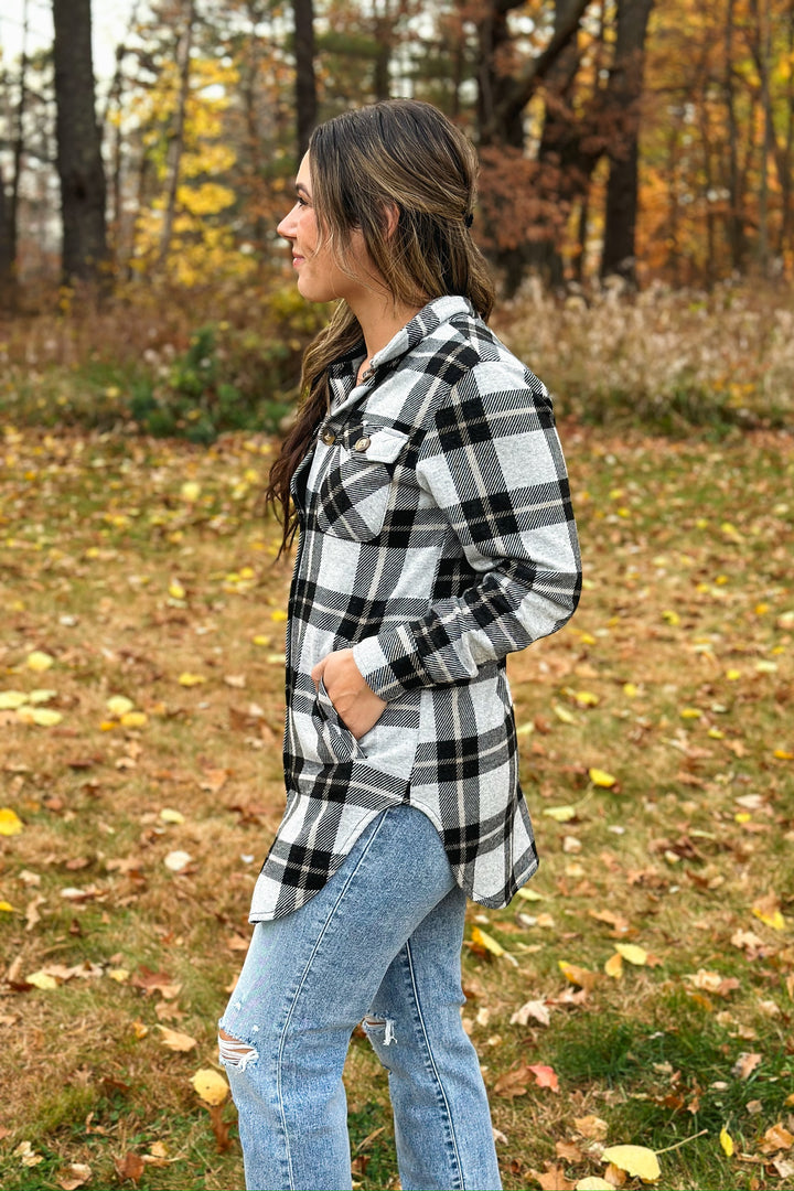 Long Brown Plaid Button Down