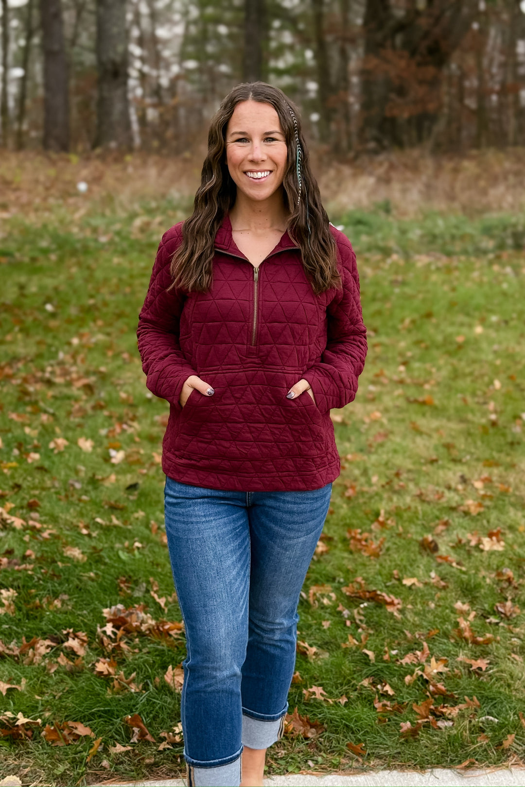 Burgundy Quilted Pullover