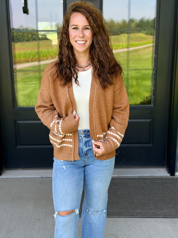Camel Balloon Sleeve Cardigan