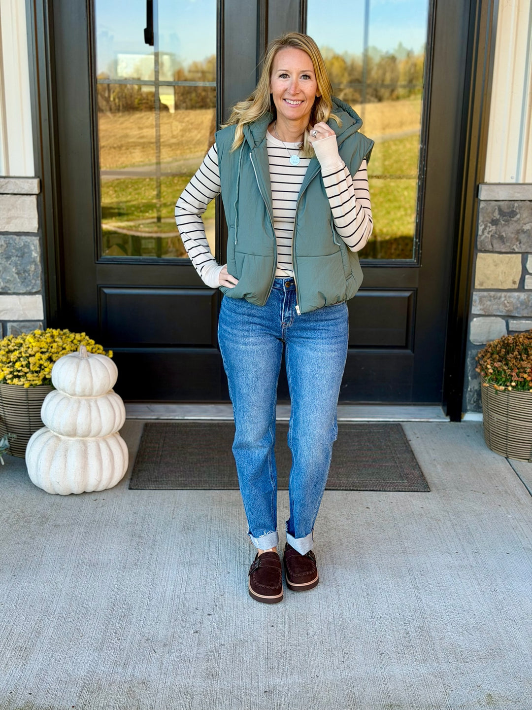 Bubble Puffer Vest- Dusty Jade