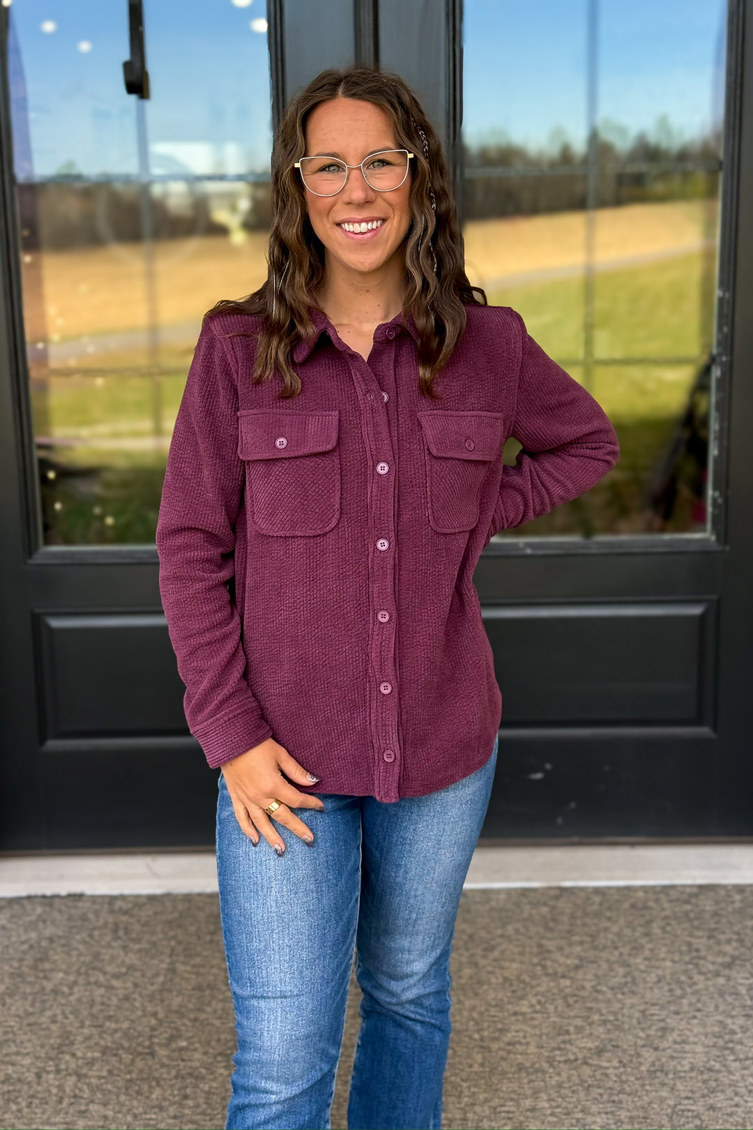 Corduroy Button Up- Plum