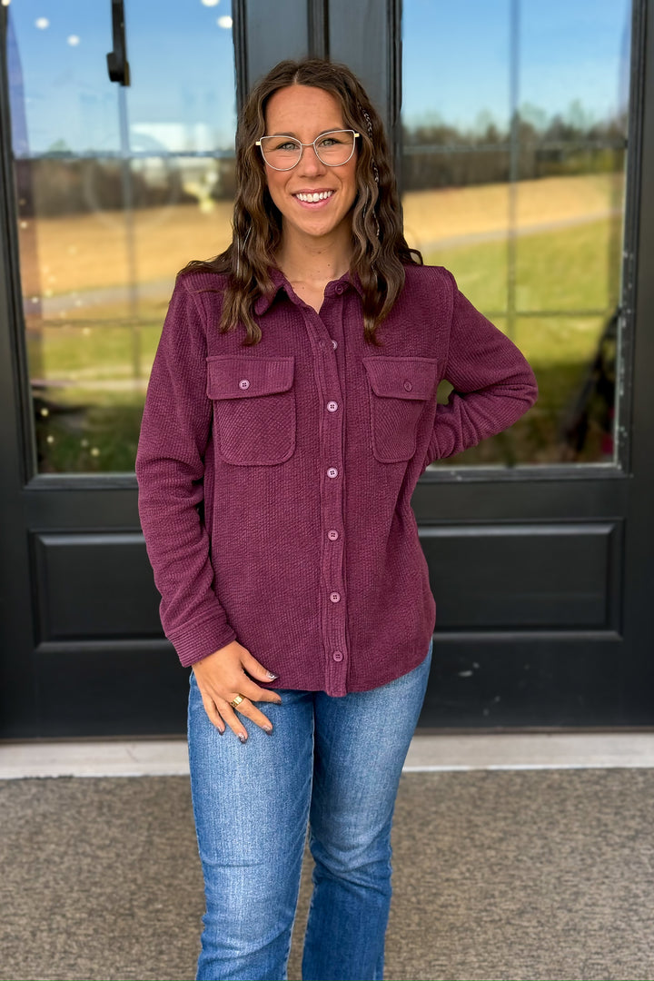 Corduroy Button Up- Plum