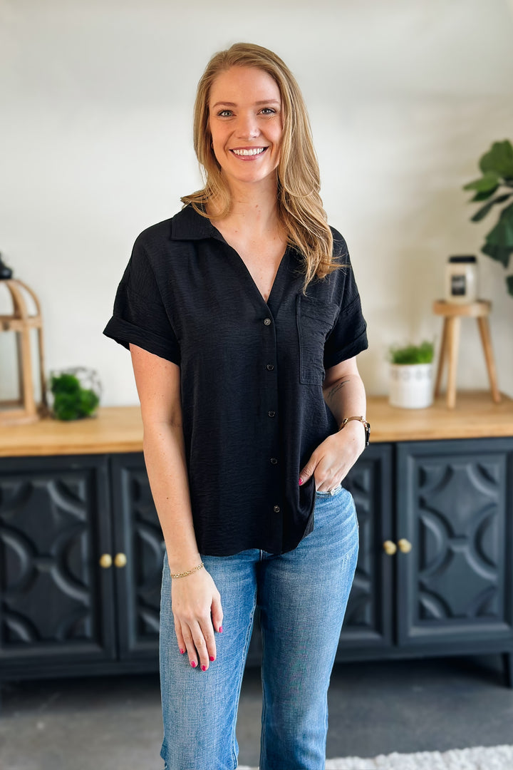 Black Short Sleeve Button Down