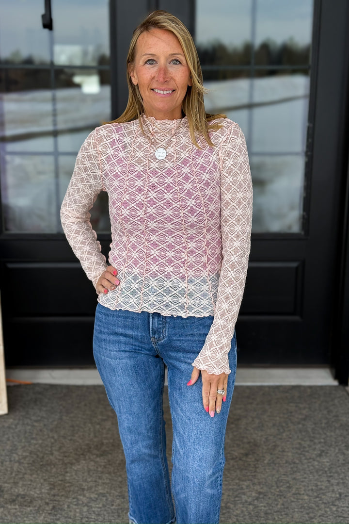 Blush Lace Mock Neck